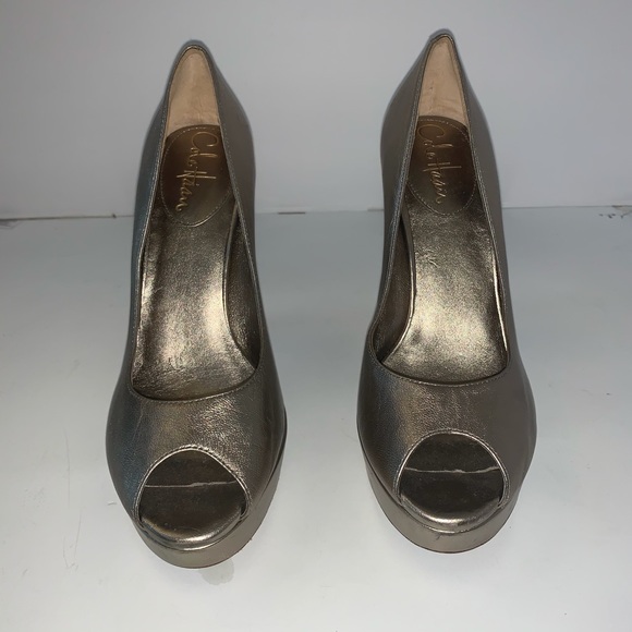 Cole Haan Gold Shimmer High Heels Sz 7 - Picture 2 of 13